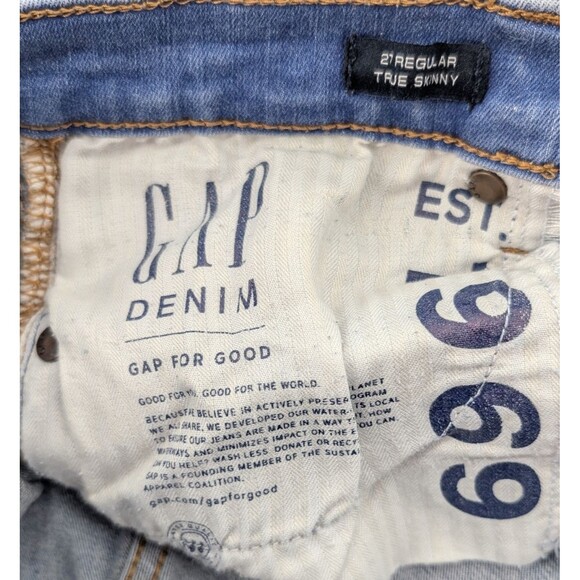 Gap 1969 Bright Blue True Skinny Mid Rise Denim Jeans Size 27 Regular 27x28 - Picture 3 of 7
